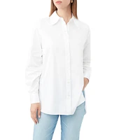 Trina Turk Litsa Cotton Sateen Point Collar Long Sleeve Button Front Top