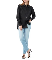 Trina Turk Litsa Cotton Sateen Point Collar Long Sleeve Button Front Top