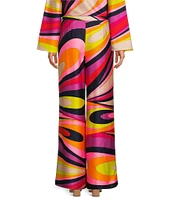 Trina Turk Long Weekend Flat Front Wide Leg Placed Abstract Print Full Length Coordinating Pants