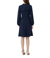 Trina Turk Lora Georgette Split V-Neck Long Blouson Sleeve Ruched Dress