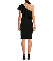 Trina Turk Luau Crepe Knit Asymmetric Ruffle One Shoulder Sheath Dress