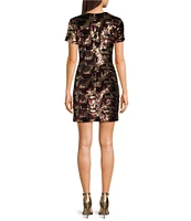 Trina Turk Lupine 2 Sequin Round Neck Short Sleeve Shift Dress