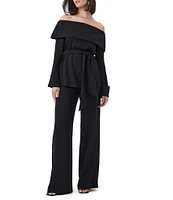 Trina Turk Lyndi Double Georgette Off-The-Shoulder Long Sleeve Tie Waist Top