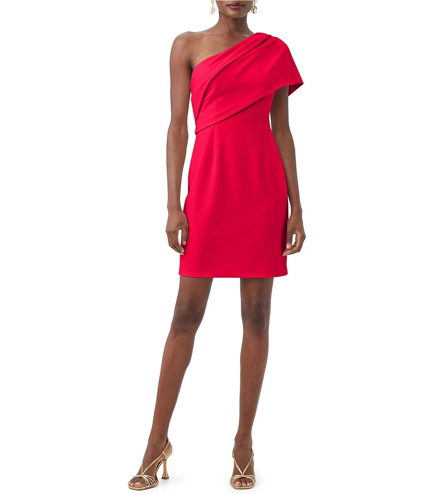 Trina Turk Makina Crepe Knit One Shoulder Short Sleeve Dress