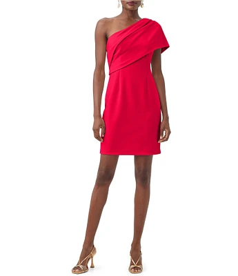 Trina Turk Makina Crepe Knit One Shoulder Short Sleeve Dress