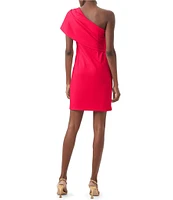 Trina Turk Makina Crepe Knit One Shoulder Short Sleeve Dress