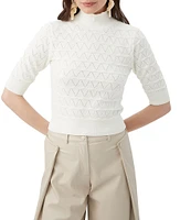 Trina Turk Mali Decorative Knit Mock Neck Elbow Sleeve Sweater