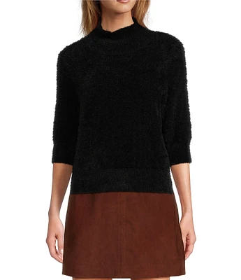 Trina Turk Mali Fuzzy Knit Mock Neck 3/4 Sleeve Sweater