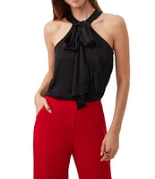 Trina Turk Mallie Silk Satin Halter Bow Front Sleeveless Top