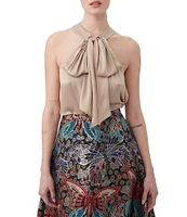 Trina Turk Mallie Silk Satin Halter Bow Front Sleeveless Top