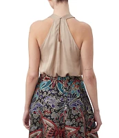 Trina Turk Mallie Silk Satin Halter Bow Front Sleeveless Top