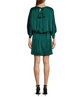 Trina Turk Manhattan Hammered Satin Round Neck 3/4 Dolman Sleeve Sheath Dress