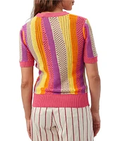 Trina Turk Marbella Stripe Knit Crew Neck Short Sleeve Pullover Top