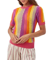 Trina Turk Marbella Stripe Knit Crew Neck Short Sleeve Pullover Top
