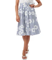 Trina Turk Mardi Cotton Blend Stripe Floral Print Belted A-Line Skirt