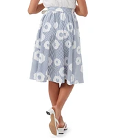 Trina Turk Mardi Cotton Blend Stripe Floral Print Belted A-Line Skirt
