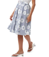 Trina Turk Mardi Cotton Blend Stripe Floral Print Belted A-Line Skirt