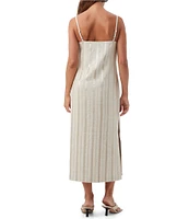 Trina Turk Marita Saint Maxime Linen Blend Sequin Stripe Square Neck Sleeveless Dress