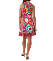 Trina Turk Marseille Printed Crinkle Georgette Ruffle V-Neck Sleeveless Wrap Dress