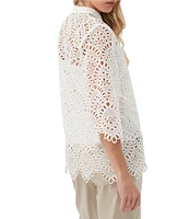 Trina Turk Martigues Lernis Lace Button Mandarin Collar 3/4 Bell Sleeve Top