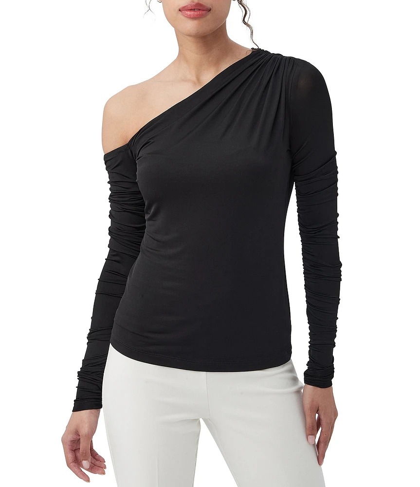 Trina Turk Marzah Slinky Jersey Asymmetrical Neck One Shoulder Long Sleeve Top