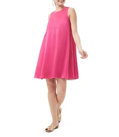 Trina Turk Mauvie Crinkle Georgette Round Neck Sleeveless Shift Dress
