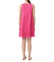 Trina Turk Mauvie Crinkle Georgette Round Neck Sleeveless Shift Dress