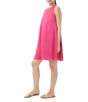 Trina Turk Mauvie Crinkle Georgette Round Neck Sleeveless Shift Dress