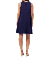 Trina Turk Mauvie Crinkle Georgette Round Neck Sleeveless Shift Dress