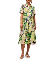 Trina Turk Misola Painted Cotton Collar Neck Short Sleeve Shirt Dress