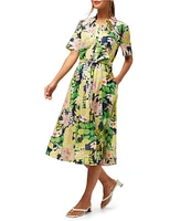 Trina Turk Misola Painted Cotton Collar Neck Short Sleeve Shirt Dress