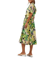 Trina Turk Misola Painted Cotton Collar Neck Short Sleeve Shirt Dress