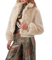 Trina Turk Morris Faux Fur Collar Neck Long Sleeve Snap Front Coat