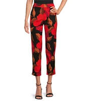 Trina Turk Moss 2 Faille Floral Print Flat Front Straight Leg Cropped Pants