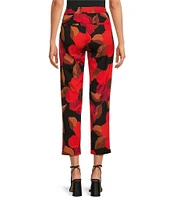 Trina Turk Moss 2 Faille Floral Print Flat Front Straight Leg Cropped Pants