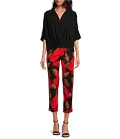 Trina Turk Moss 2 Faille Floral Print Flat Front Straight Leg Cropped Pants