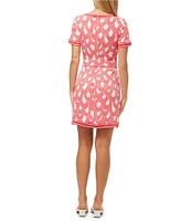 Trina Turk Motion Printed V-Neck Short Sleeve Belted Dress
