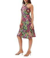 Trina Turk Muri Floral Print Criss Cross Halter Sleeveless Dress