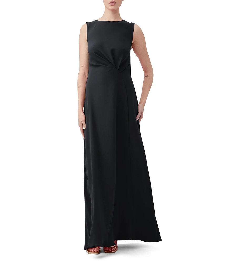 Trina Turk Mythical Georgette Boat Neck Sleeveless Ruched Front Maxi Dress