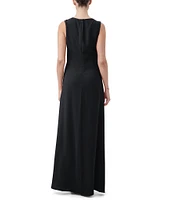 Trina Turk Mythical Georgette Boat Neck Sleeveless Ruched Front Maxi Dress