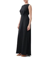 Trina Turk Mythical Georgette Boat Neck Sleeveless Ruched Front Maxi Dress