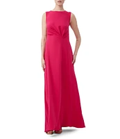 Trina Turk Mythical Georgette Boat Neck Sleeveless Ruched Front Maxi Dress