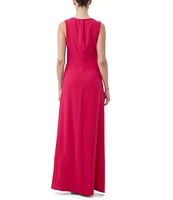 Trina Turk Mythical Georgette Boat Neck Sleeveless Ruched Front Maxi Dress