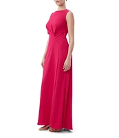 Trina Turk Mythical Georgette Boat Neck Sleeveless Ruched Front Maxi Dress