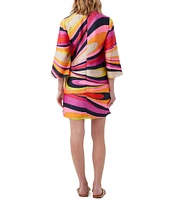 Trina Turk Nallia Satin Georgette Wynwood Waves Abstract Print Wide 3/4 Sleeve Shift Dress