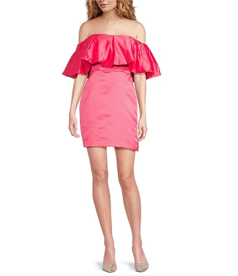 Trina Turk Nia Dutchess Satin Off-The-Shoulder Ruffle Sleeve Dress