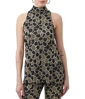 Trina Turk Northern Lights Secret Garden Knit Jacquard Mock Neck Sleeveless Top