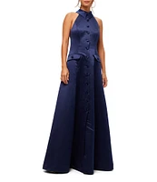 Trina Turk Official Satin Halter Collar Sleeveless Gown