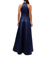 Trina Turk Official Satin Halter Collar Sleeveless Gown