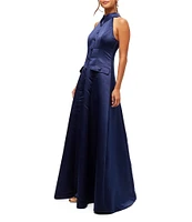 Trina Turk Official Satin Halter Collar Sleeveless Gown